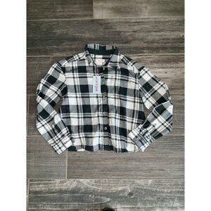 Cat & Jack Plaid Button-Up Shirt size 10-12 Large Blk White